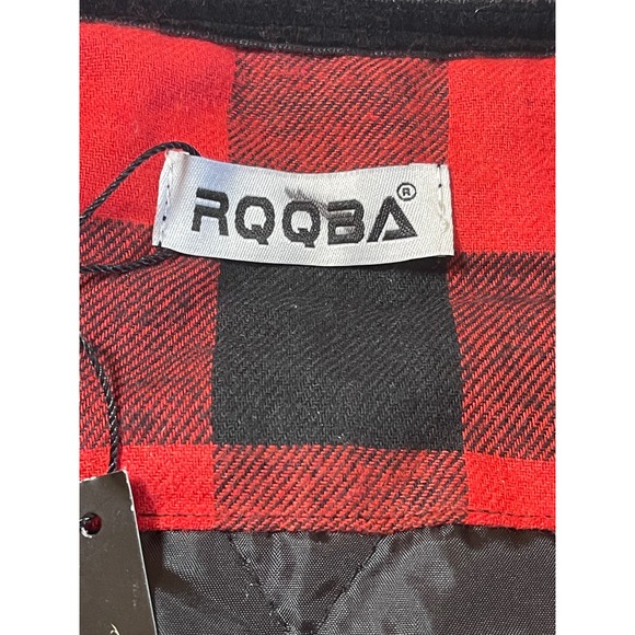 RQQBA Mens XXL Red Black Buffalo Plaid Hooded Full Zip Flannel Shirt Jacket - Picture 4 of 10